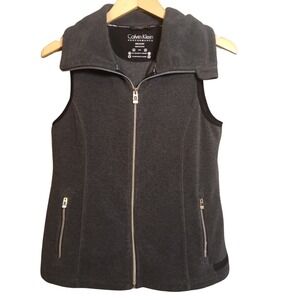 Calvin Klein Performance Women's M Gray Fleece Zip Vest Pockets Headphone Access